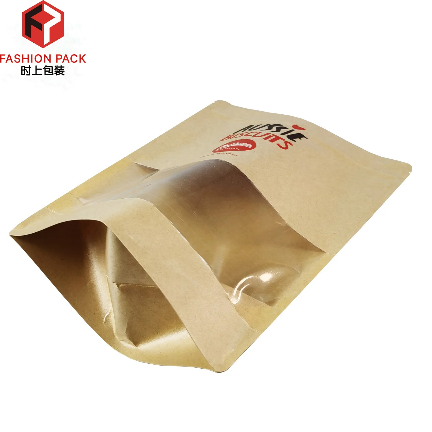 resealable white kraft paper ziplock doy-pack packaging bags with clear window china products