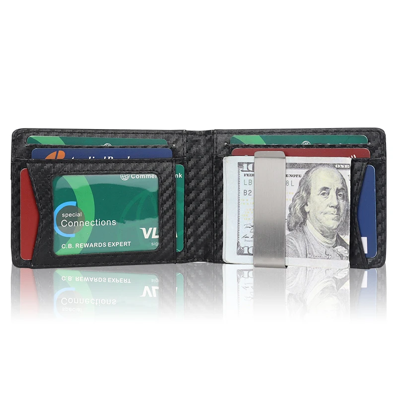 OEM/ODM Designer leather money clip wallet slim bifold card holder leather money clip