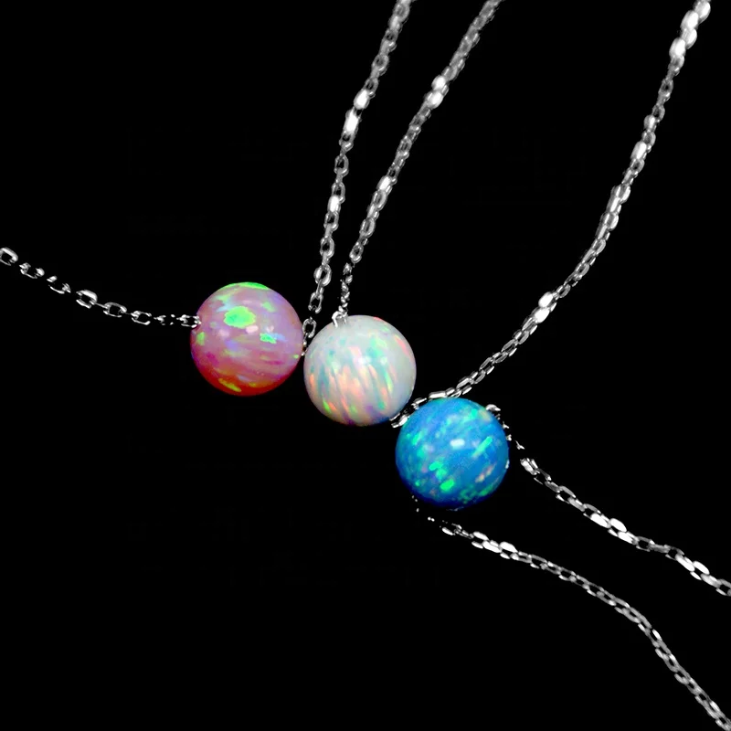 High Quality Australian Minimalism Fashion 925 Sterling Silver Collarbone Chain Ocean Blue Fire White Opal Necklace For Women