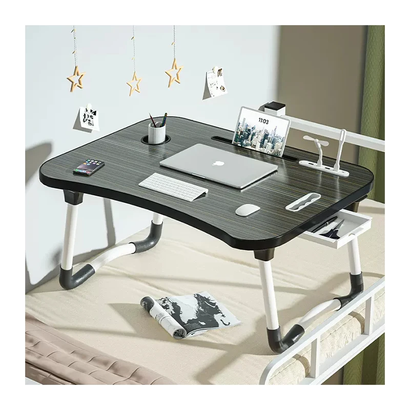 Good Quality Esay To Clean Black Wooden Non-Slip Folding Computer Table For Sofa Working