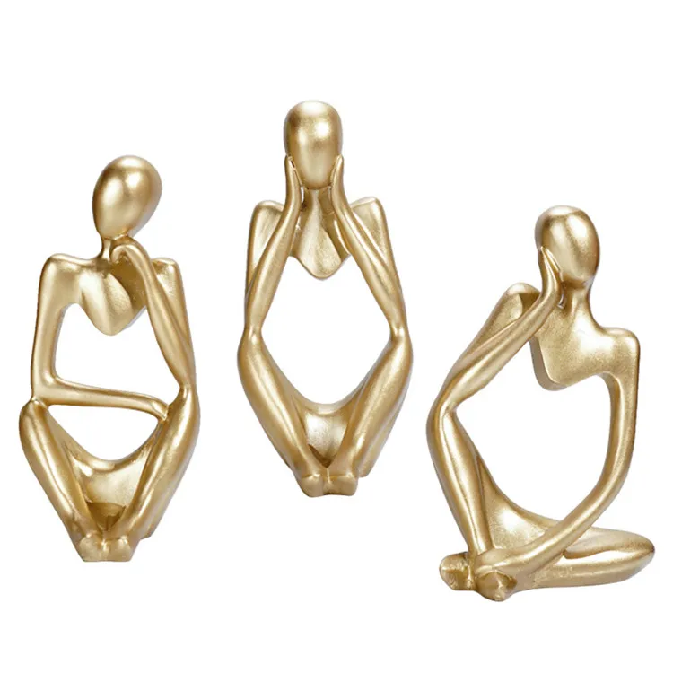 Golden Resin Collectible Gold Thinker Statue Abstract Art Sculpture Figurines For Office Home Ornament