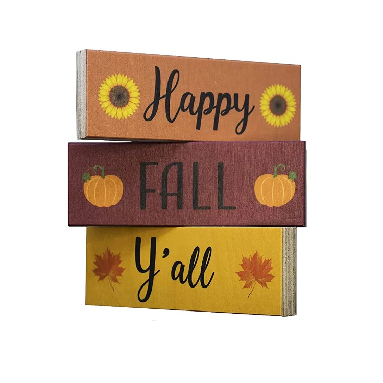 Factory direct colorful set of 3 funny friendly fireplace mantel wood fall decoration