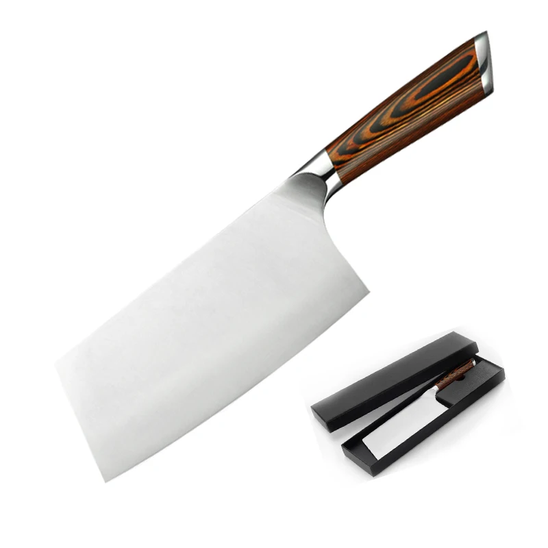  Stainless Steel Knife Kitchen Wooden Handle 7 inch Butcher Cleaver Cutting Vegetable Meat