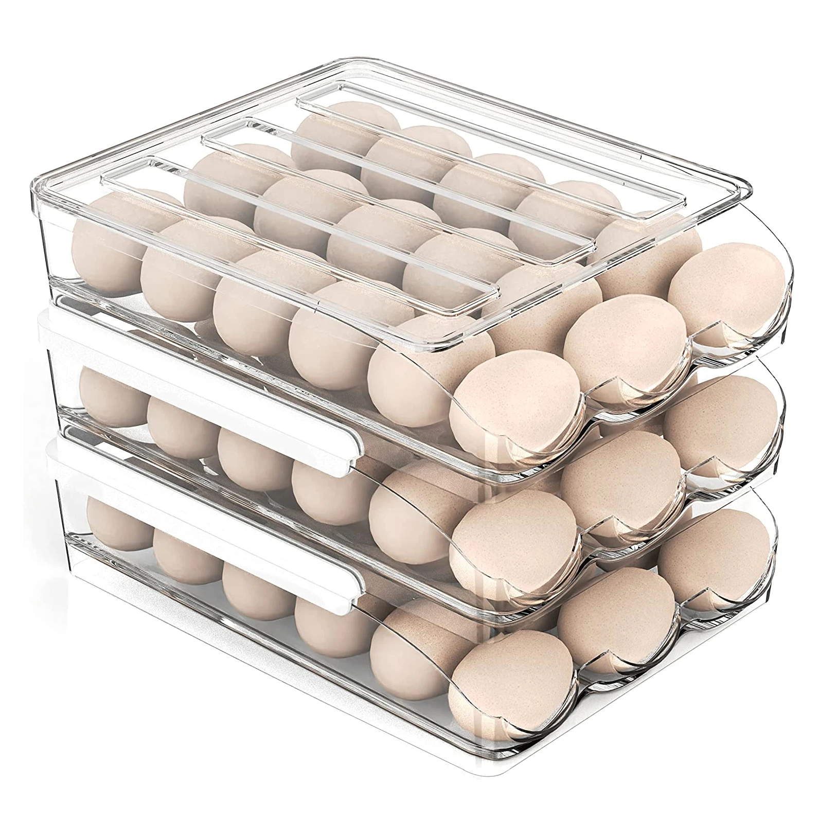 Large Capacity Egg Holder for Refrigerator Egg Fresh Storage Box for Fridge Egg Storage Container Organizer Bin