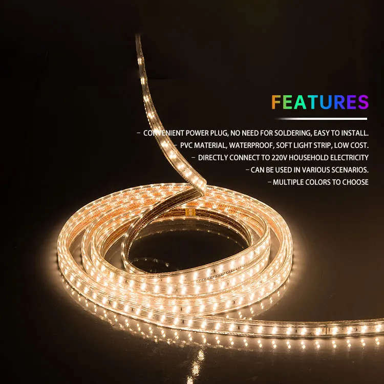Оптовая продажа наружное украшение ПВХ гибкая двухрядная световая лента водонепроницаемая IP65 SMD 2835 веревка 220 В светодиодная