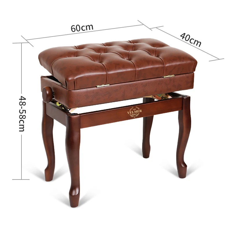 OEM Deluxe solid wood brown leather adjustable single seat piano bench keyboard stool