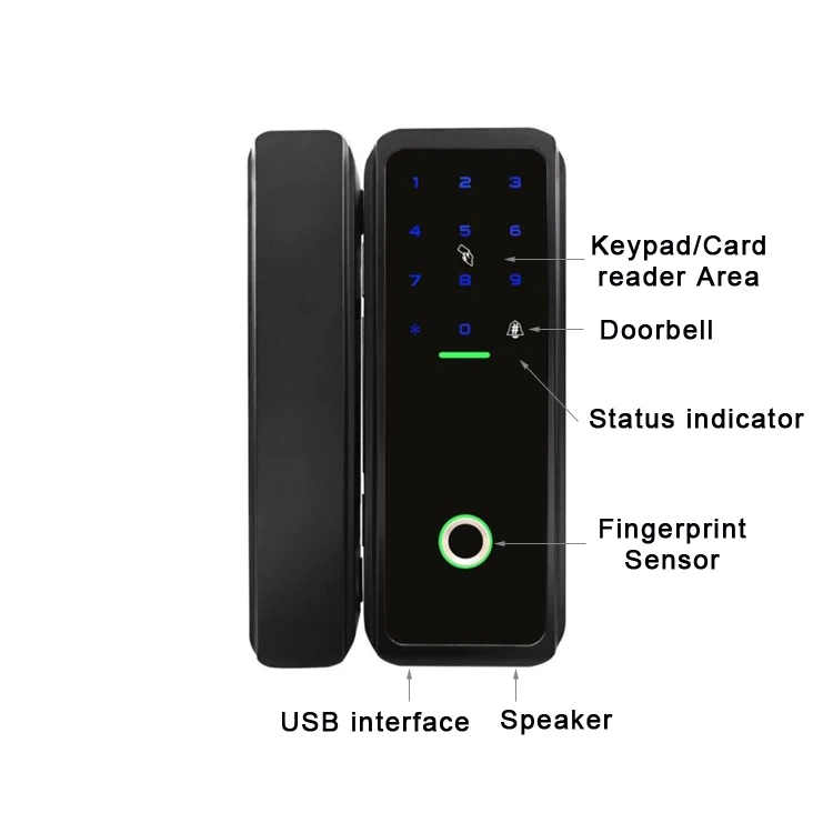 TTlock App Алюминиевый RFID Электронный цифровой биометрический вход БЕСКЛЮЧЕВОЙ 12 мм отпечаток пальца двойной умный стеклянный дверной замок