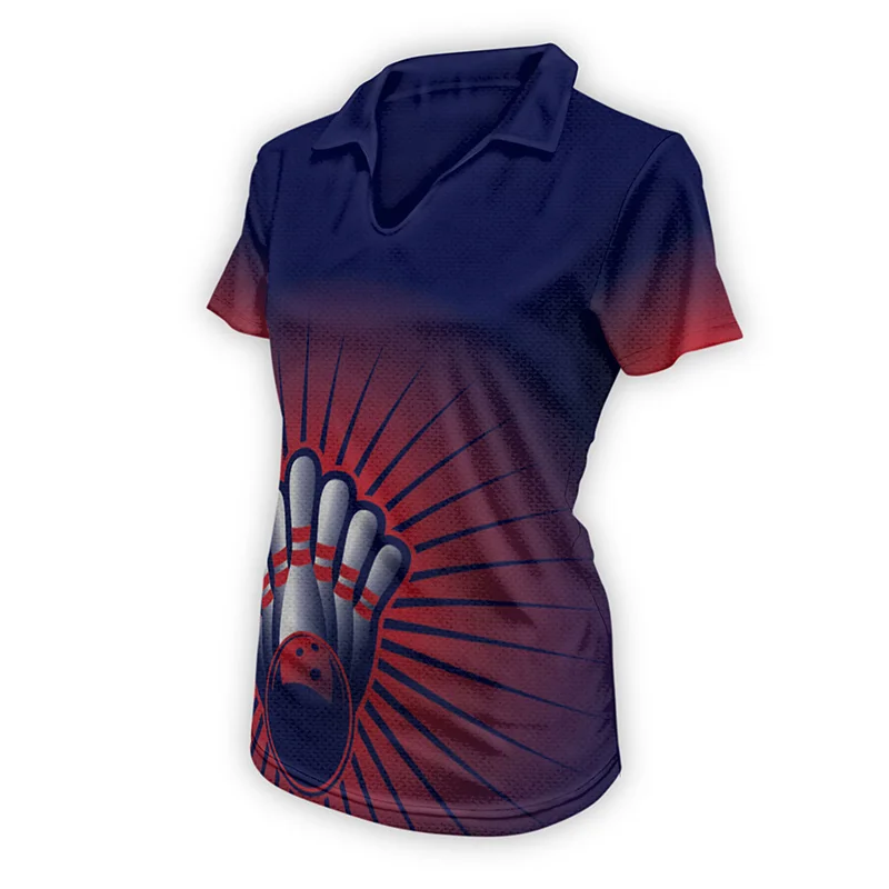 Customize UPF 35 Ladies Bowling Shirts in polo style for ten pin bowling team