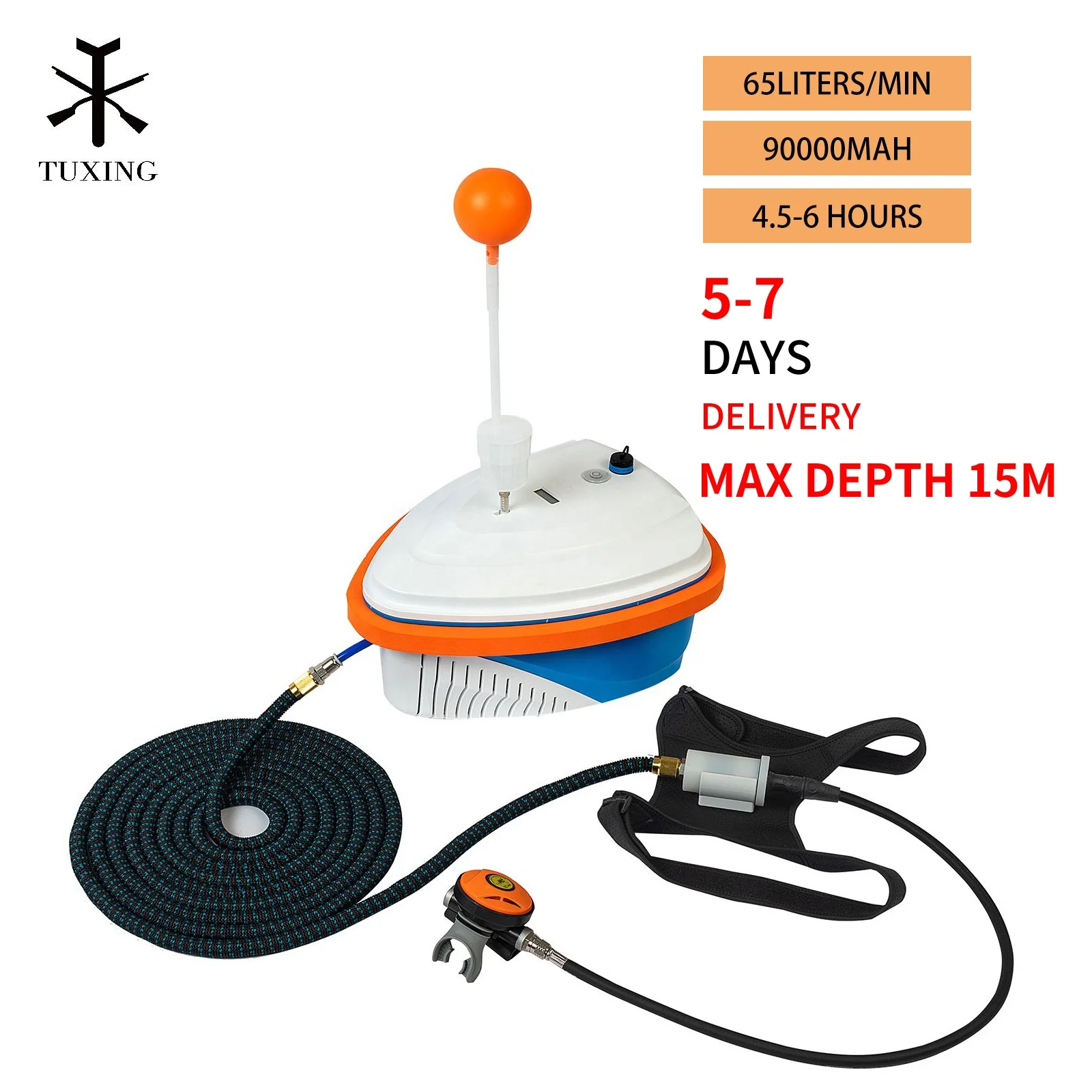 TUXING LY450 High Quality 15Meters 4.5-6 Hours Underwater Scuba Equipment Snorkeling Portable Breathing Air Diving Ventilator