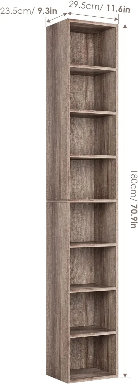 CD DVD Slim Storage Cabinet with Adjustable Shelves,Tall Narrow Bookcase Display Bookshelf for Home Office