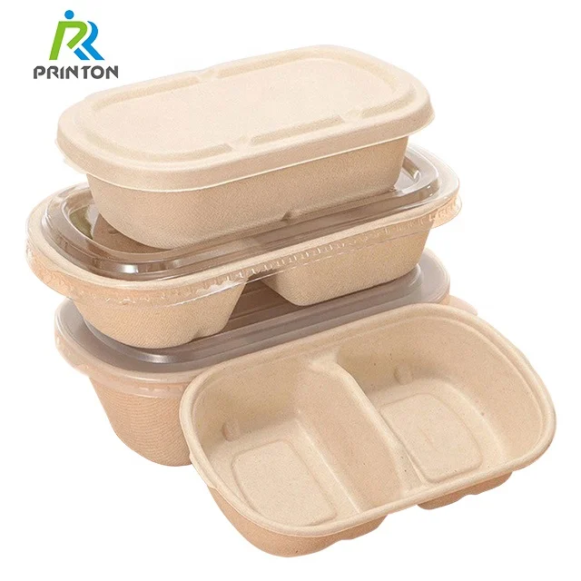 Printon disposable eco friendly to go sugarcane packaging lunch bento boxes custom logo for frozen food container