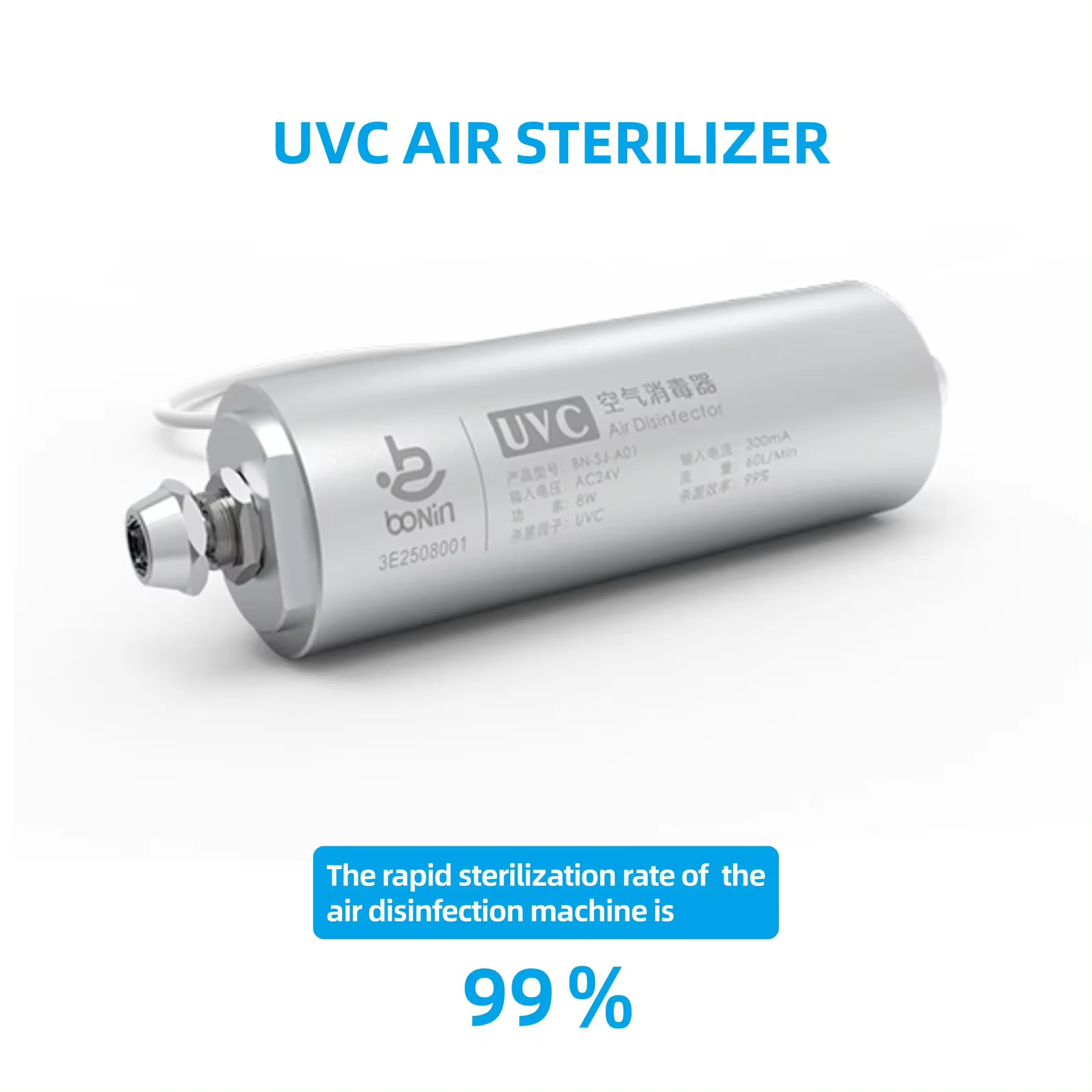 Dental Safety Products Air Disinfector 60L/Min Capacity Flow 8w 99% Bactericidal Efficiency Electric Air Disinfector