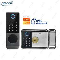 Tediton IP66 Waterproof Remote Control Tuya Smart App Password Code Card Rim Double Sided Fingerprint Smart Door Lock