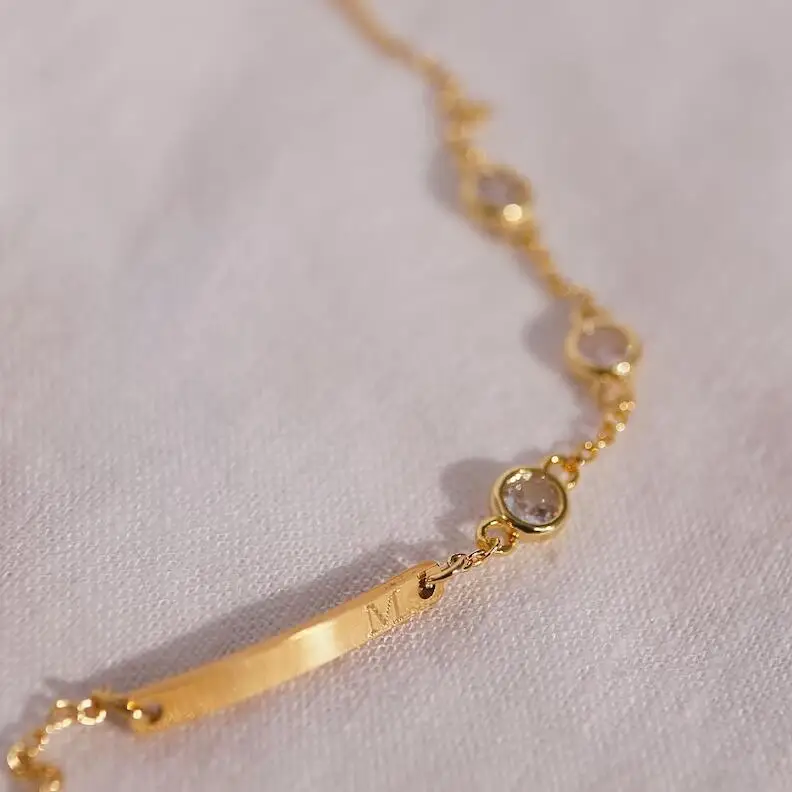 Stainless Steel Zircon Anklets Bracelet 18K Gold Plated Engravable Blank Bar Ankle Chain Foot Jewelry Anklet
