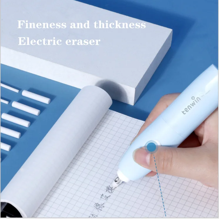 Tenwin 8087 Electric Stationery set children gift box set Pencil Sharpener Desktop vacuum cleaner Eraser blue