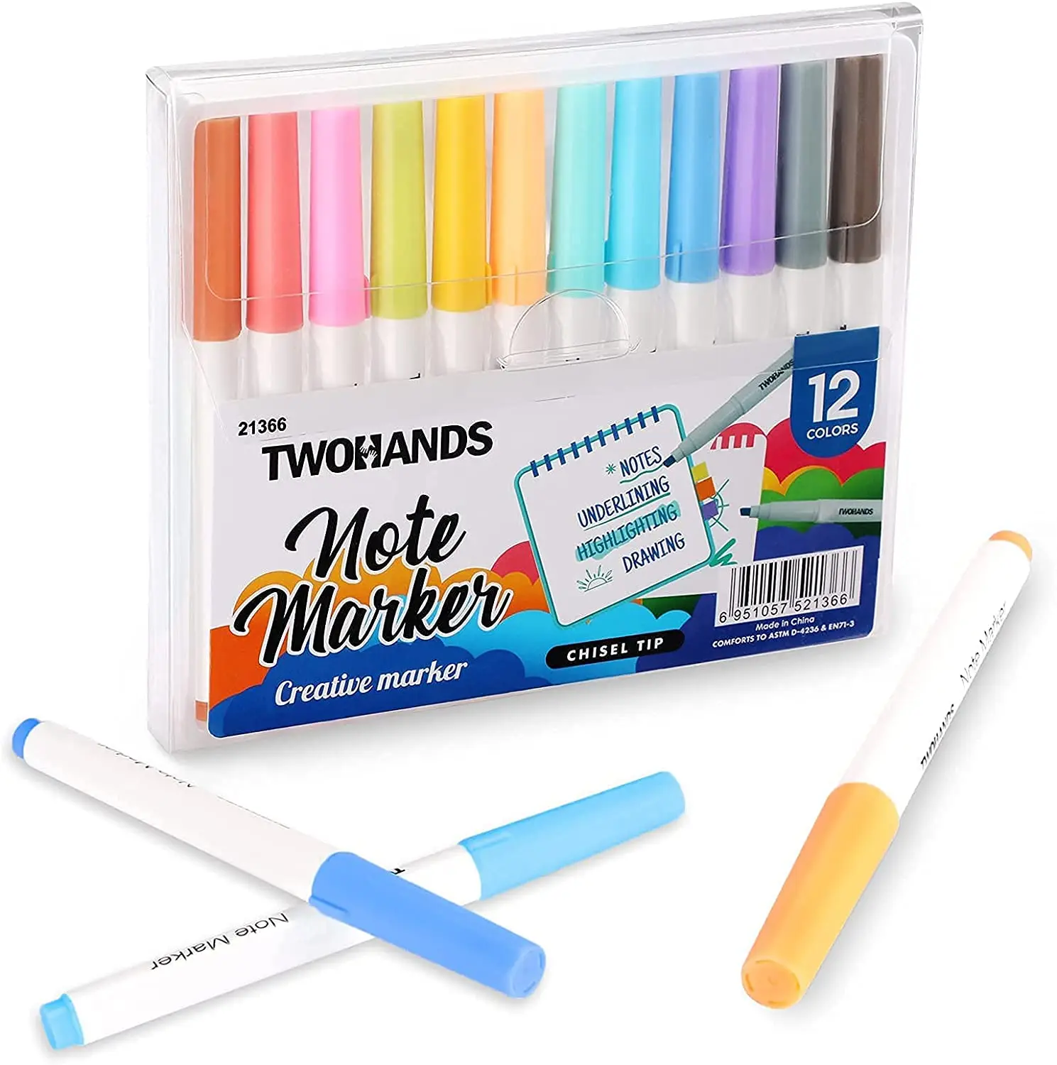 New Stationery TWOHANDS 12 Vivid Colors Water Based Ink Highlighter Marker Pen Set Waterproof School Office Fashion Usage