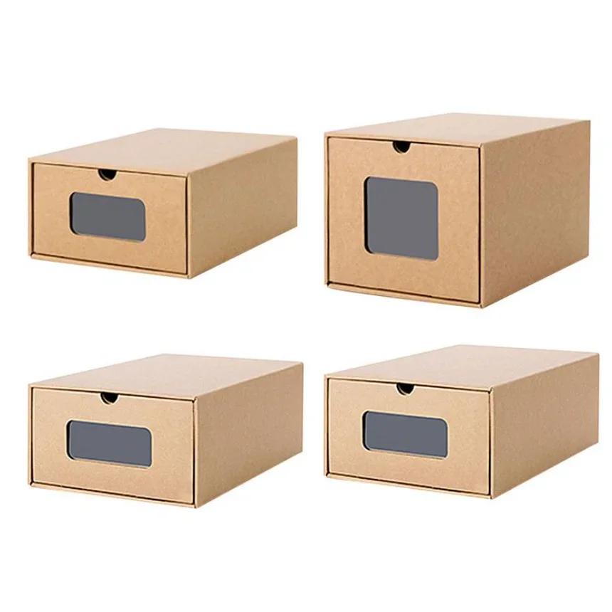 Folding Shoes Storage Box Stackable Shoes Drawer Box Sneaker Organizer Eco-Friendly Foldable Kraft Carton Shoebox Container1pc