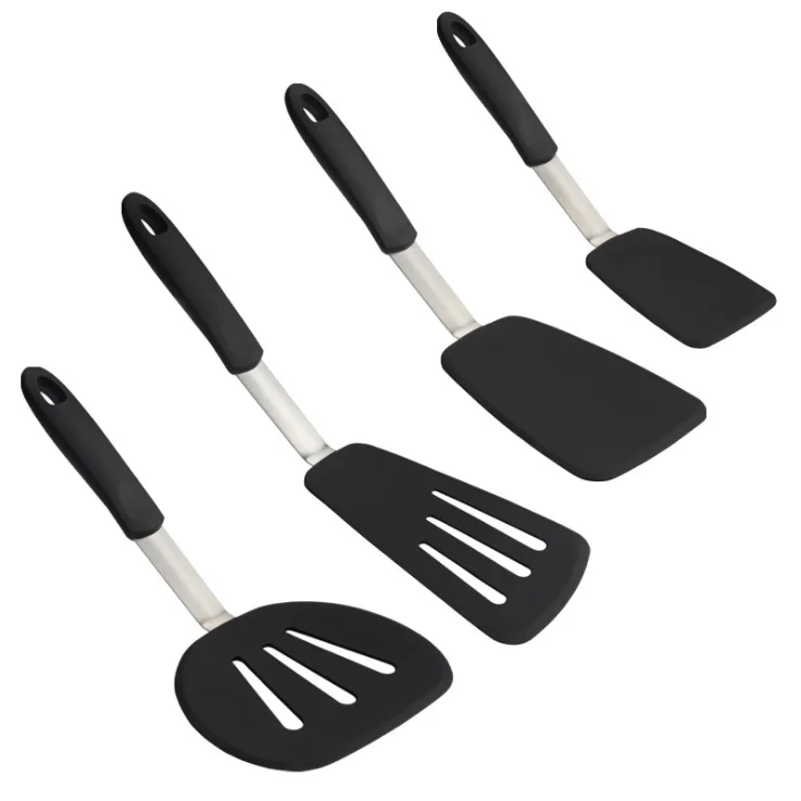 Антипригарный шпатель из силикагеля, нержавеющая сталь, ручка для приготовления пищи, шпатель, 4 шт., набор бытовой кухонной посуды