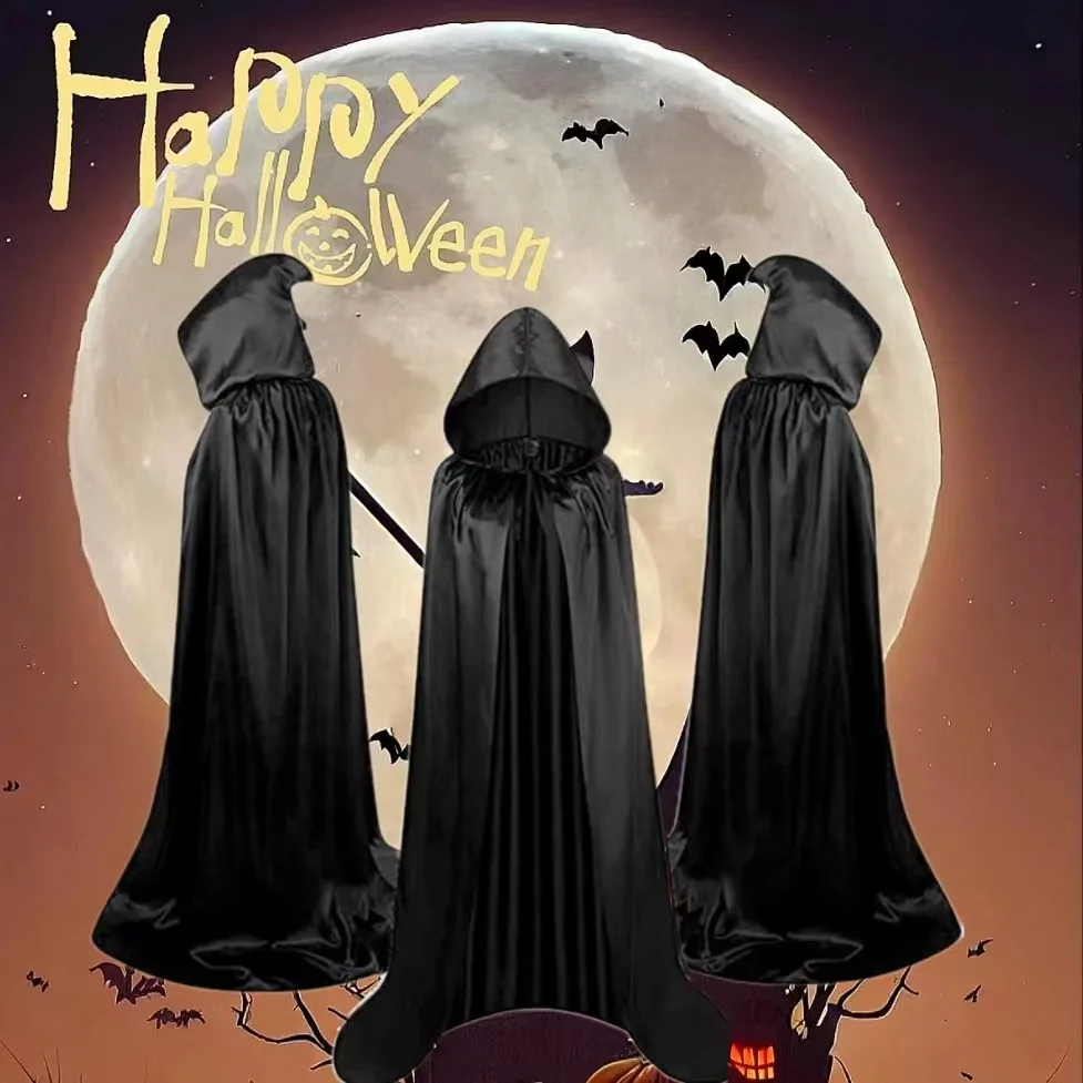 Halloween Vampire Cape Cosplay Devil Costume Unisex Long Black Hooded Cape