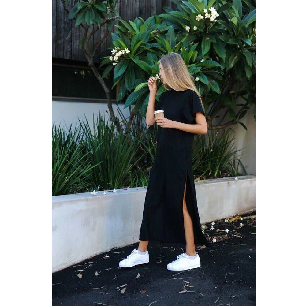 Women O-neck Dress Summer Beach Boho Sexy Party club Bodycon Elegant Casual Cotton Black Long Dresses Sundress