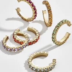 CLARMER Wholesale custom new fashion hot selling jewelry multi-color luxury 6 pcs set rhinestone cuff earrings for women