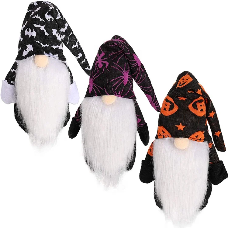 3 Pack of Pumpkin Bat Spider Hat Halloween Christmas Gnomes Plush Santa Home Table Ornament Gnome Decorations