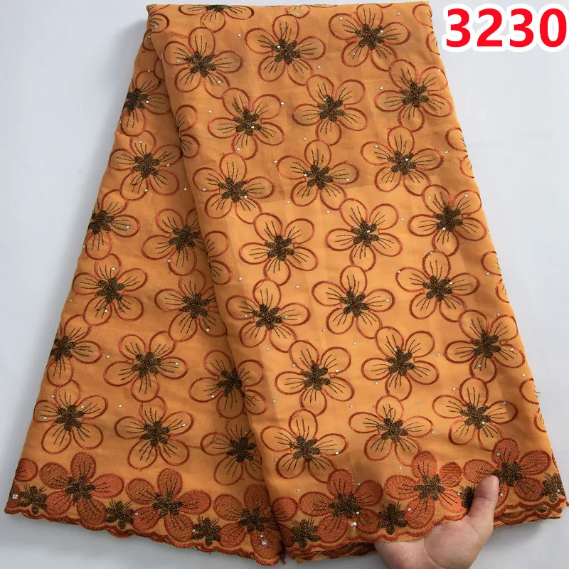 African Lace Fabric High Quality 2023 Newest Nigeria Cotton Lace Fabric with Stones for Sew Wedding Party Dresses 3230