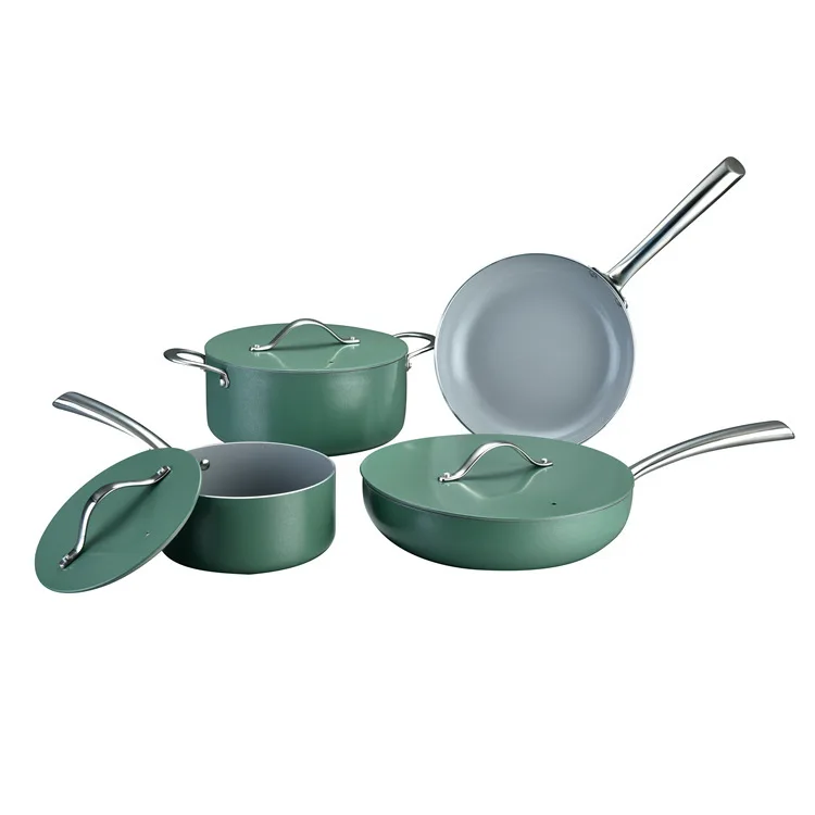 7pcs best selling high quality stocked casserole pot blue color soup ceramic porcelain aluminum pot set