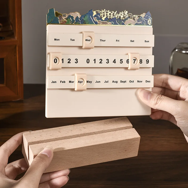 2024 Wooden Desk Calendar Slider Perpetual Calendar Creative Calendar