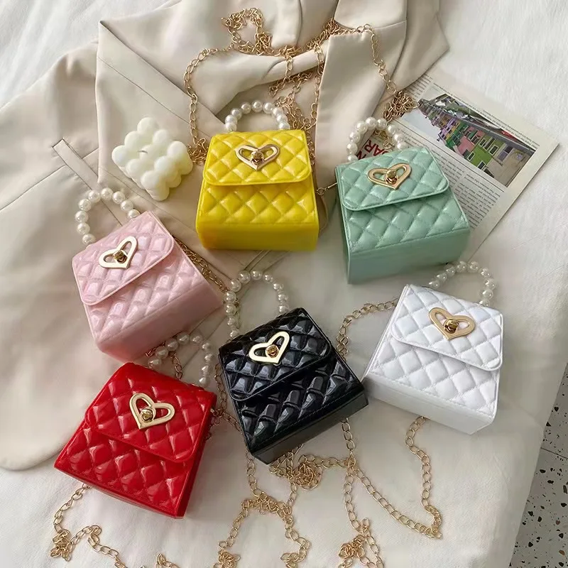 Wholesale Woman Silicone Mini Jelly Chain Ladies Bags Pearl Candy Crosschain small jelly Handbag