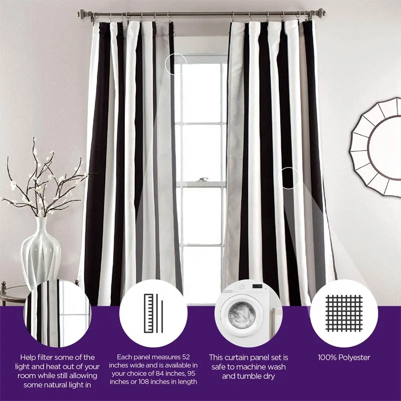 Keep Warm Wilbur Vertical Stripe Room Darkening Window Black and White Curtains