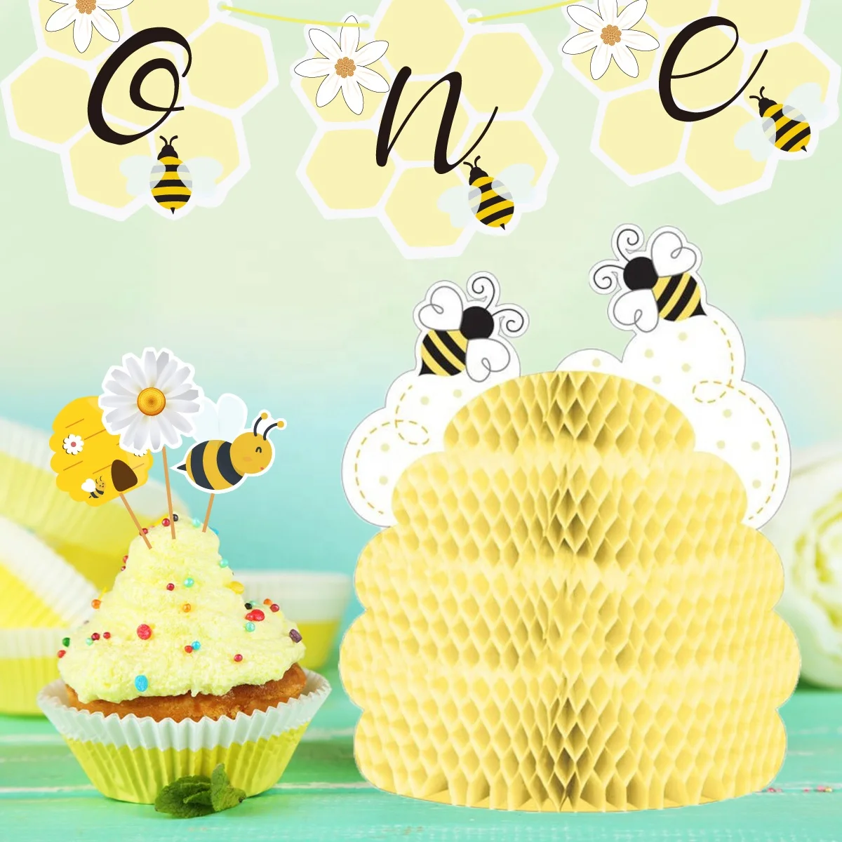 HAWIN 3PCS Bees theme Party Centerpiece Decorations Birthday honeycomb table decoration