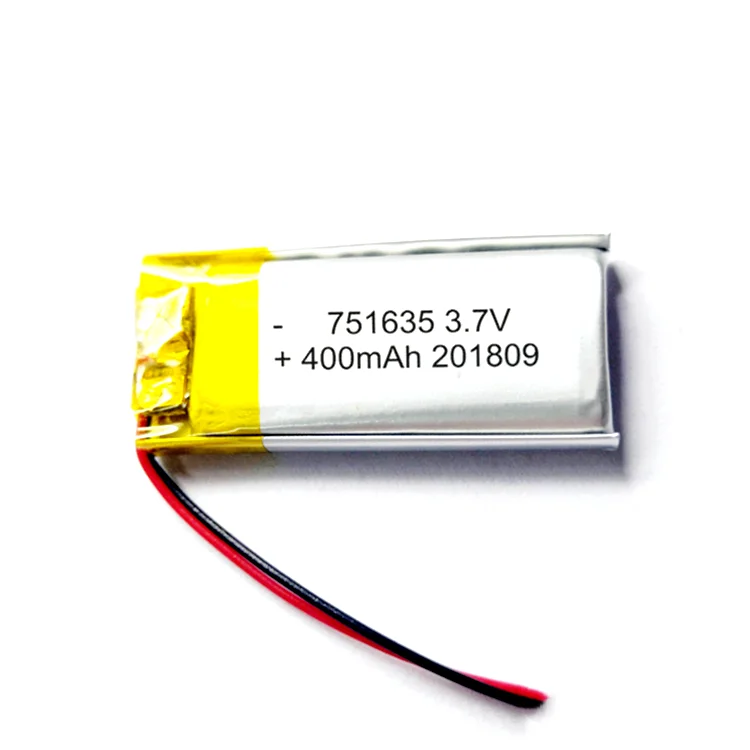 Factory Price applied to power tools 3.7 (V) 400 (mAh) lithium polymer battery 751635 rectangular battery