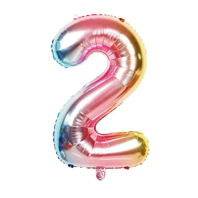 hot sale 32 inches rainbow number foil balloon inflatable number 0/ 1/2/3/4/5/6/7/8 /9 shaped foil balloon for happy birthday