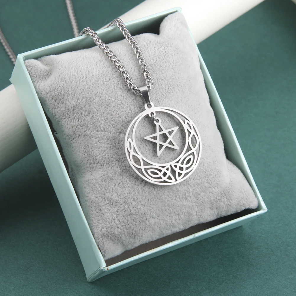 Vintage Stainless Steel Celtic Knot Charm Jewelry For Women Pentagrams Pendant Necklace Real Gold Plated Pentacle Charms Gifts