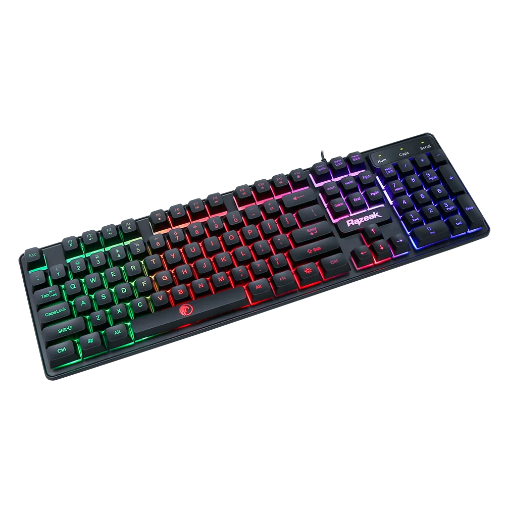 Razeak 104 Keys ABS Keycaps Laser Carving Layout USB Rainbow Luminous Multimedia Wired Gaming Keyboards for PC Laptop