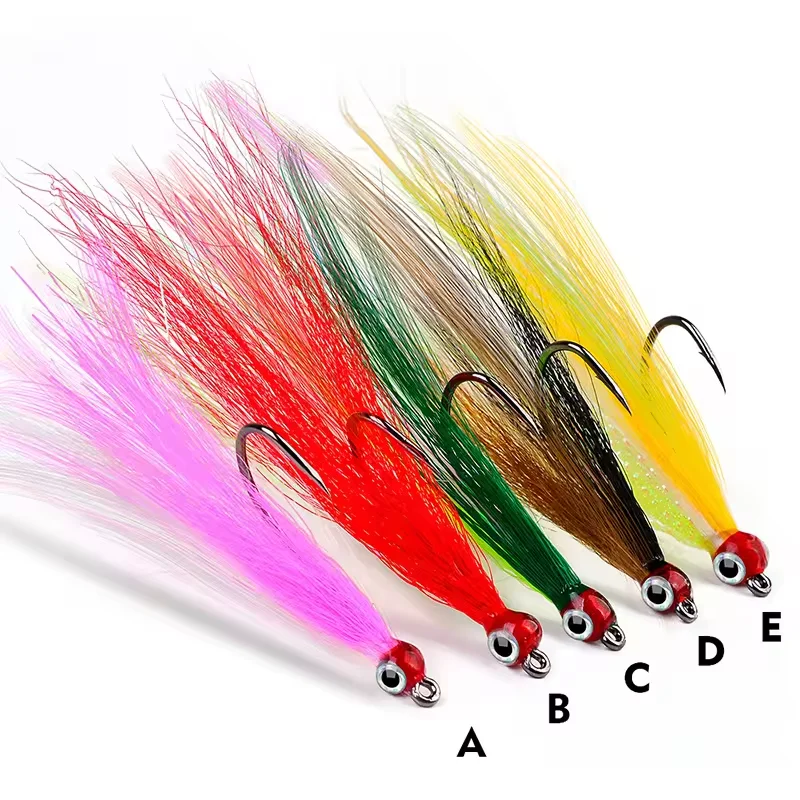 5pcs/bag High Carbon Steel Barbed Hook with Feather Jigging Assist Fishhook in 5 Colors
