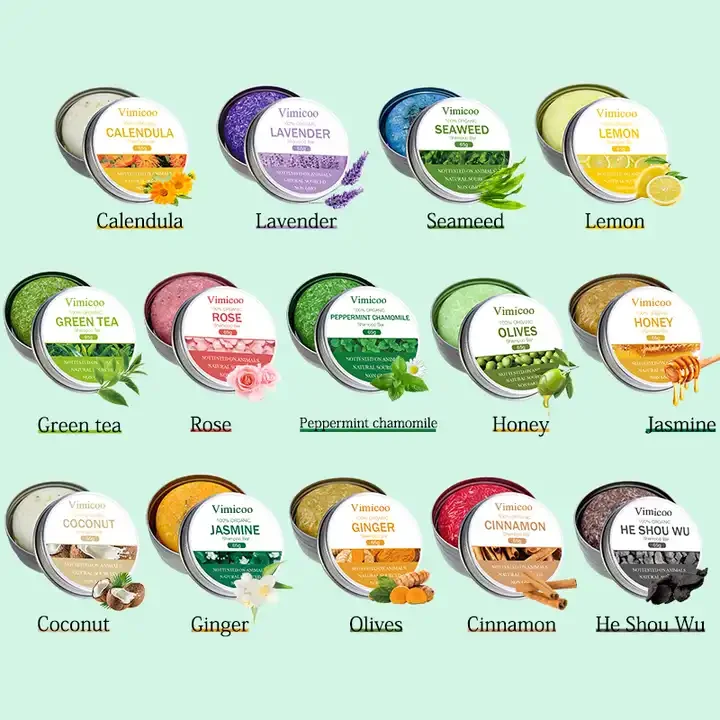 OEM Private Label Wholesale Handmade Natural Organic Vegan Tea Tree Hair Care Rice Water Shouwu Solid Shampoo Bar Soap