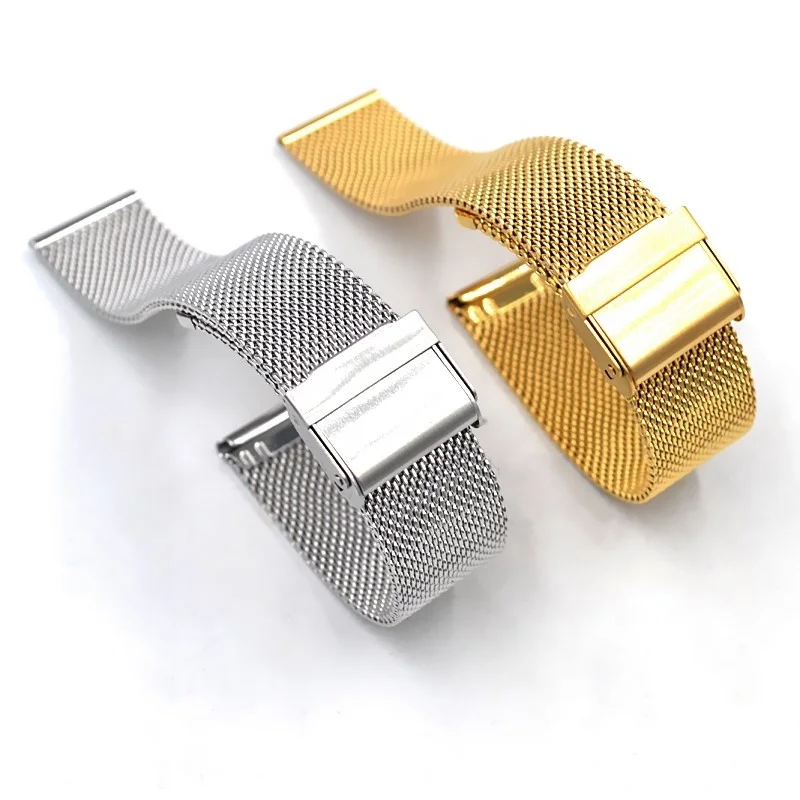 Fashion 0.6 coarse Stainless Steel Mesh  Milanese Loop  Watch bands strap with double safety buckle for smart watch band