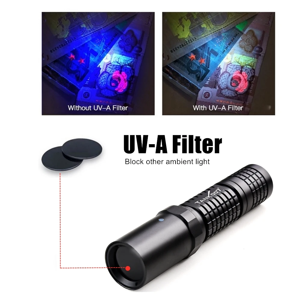High intensity 18650 ultraviolet black light uv light torch with black filter for quality control and inspection of PCB
