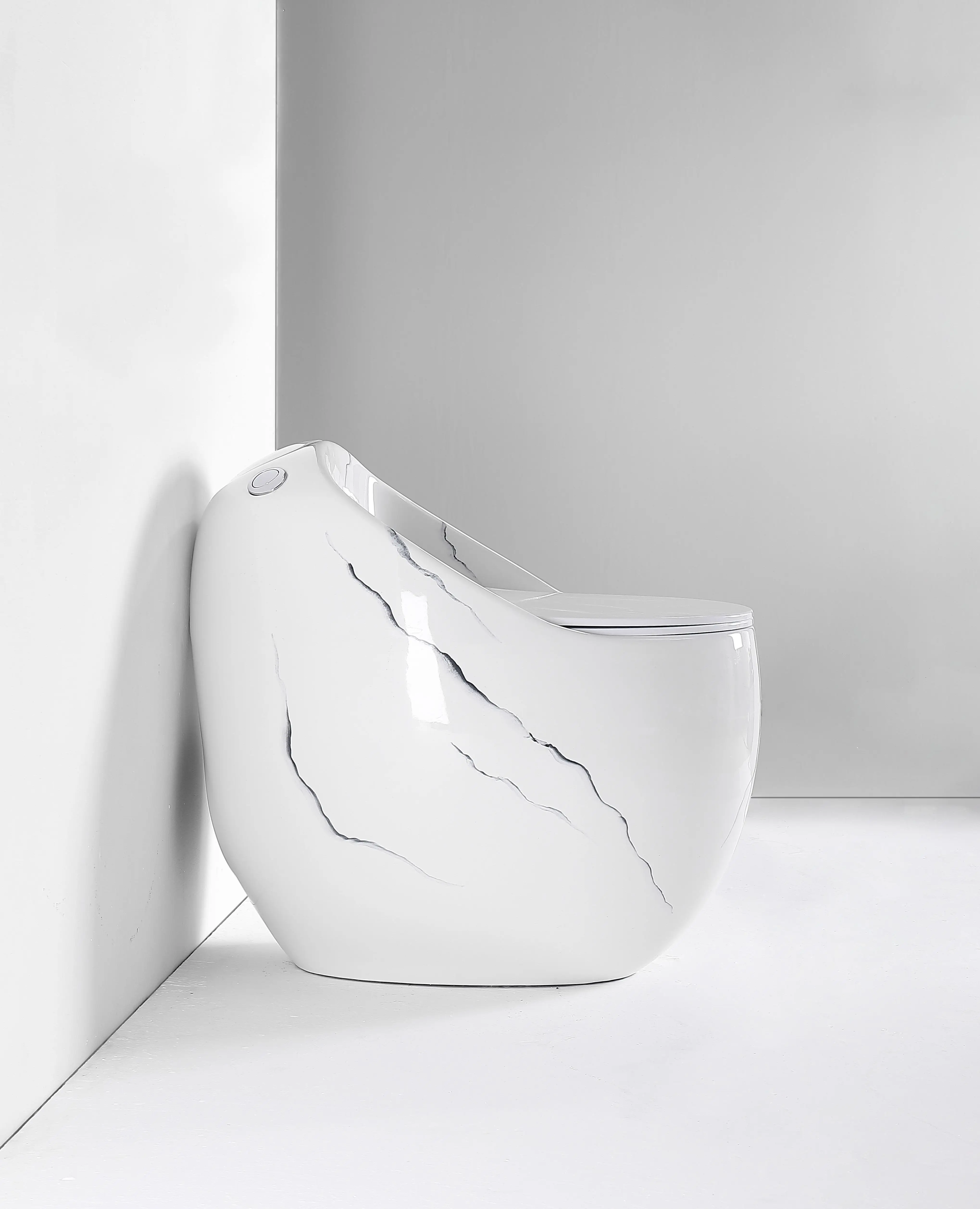 Egg shape wc sanitary ware round floor mounted toilet commode bathroom Marble ceramic siphonic one piece toilet bowl