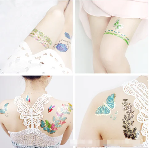 2024 Waterproof European and American hot gold and silver tattoo stickers, tribal totem metal party tattoos