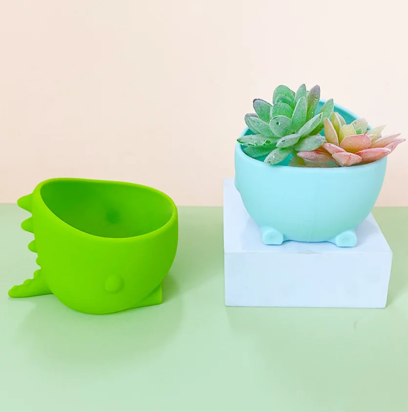 YDS Wholesale Silicone Indoor Flower Plant Pots Mini Dinosaur Design Flower Pot for Office Decorative Container Pots