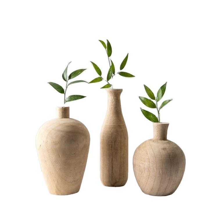 factory wholesale natural wood flower vase wooden bottle for lobby decoration