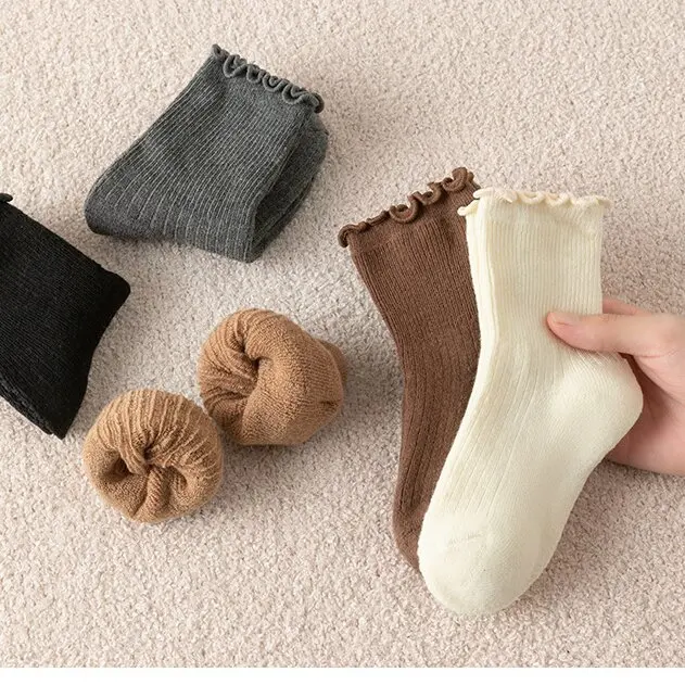 Winter Thick Loop Towel Kids Socks For Girl Boy Cotton Socks  With Weave Edge Korea Style Socks Mono Color