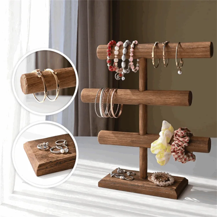 Bracelets Necklaces Watches Bangles Holder Stand 3 Tier Wooden Jewelry Display Stand