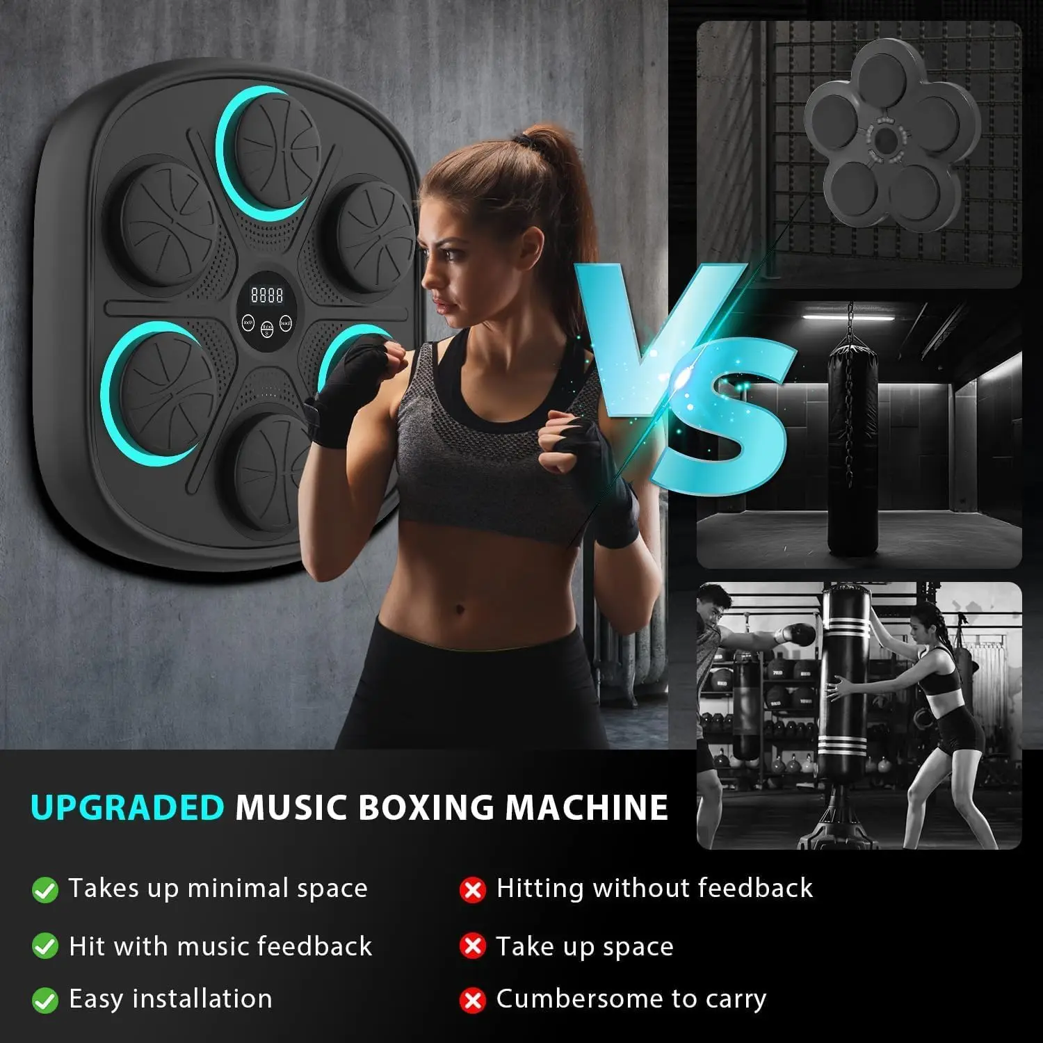Wellshow Sport Smart Music Boxing Machine with Gloves Bluetooth Training Machine with LED Electronic Wall Mounted for Home Gym