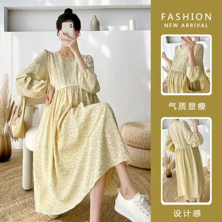 Maternity clothes 2024 spring maternity clothes New Korean sweet floral dress