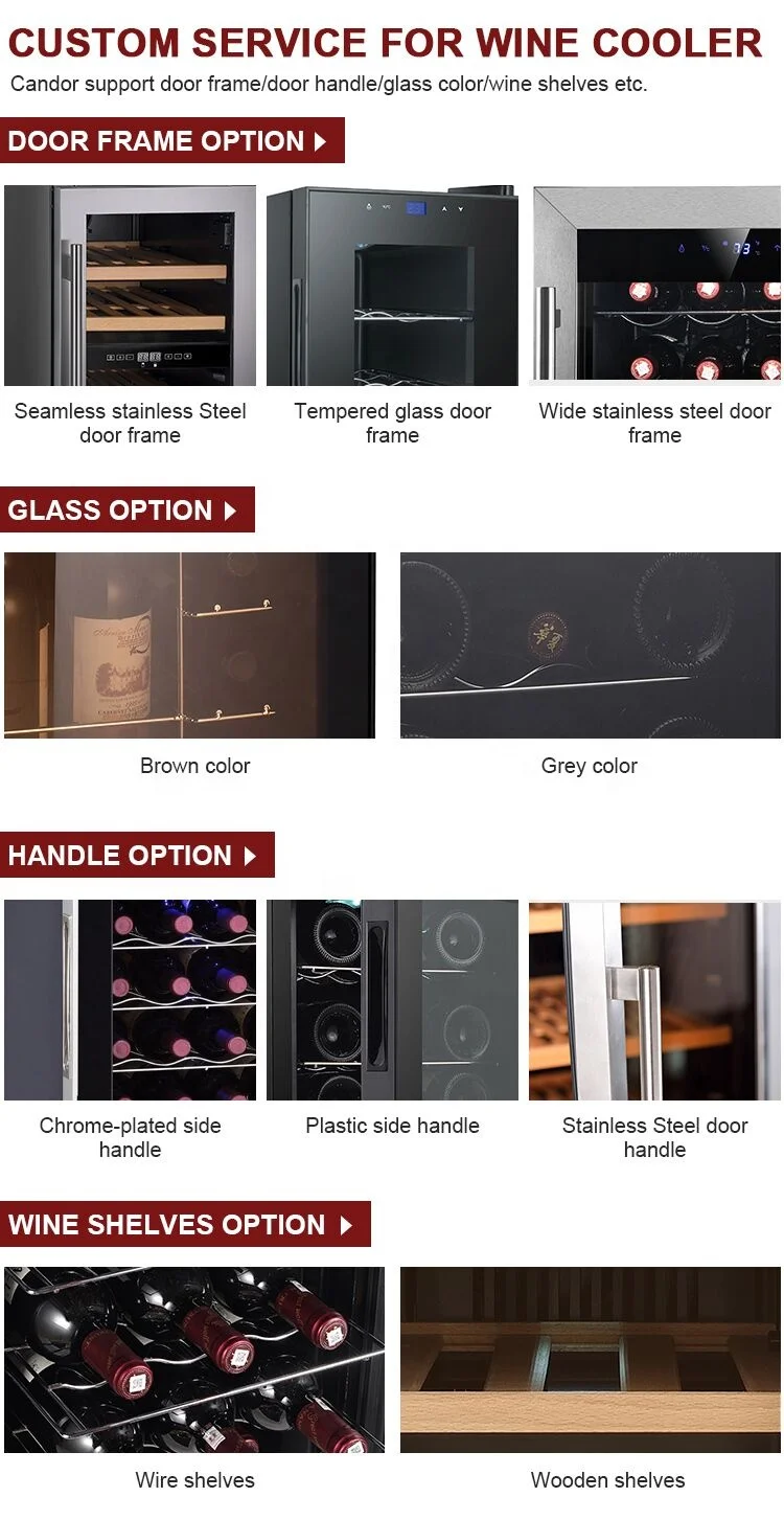 Candor supply stainless steel door and handle 35 bottles wine cellar compressor wine cooler one zone