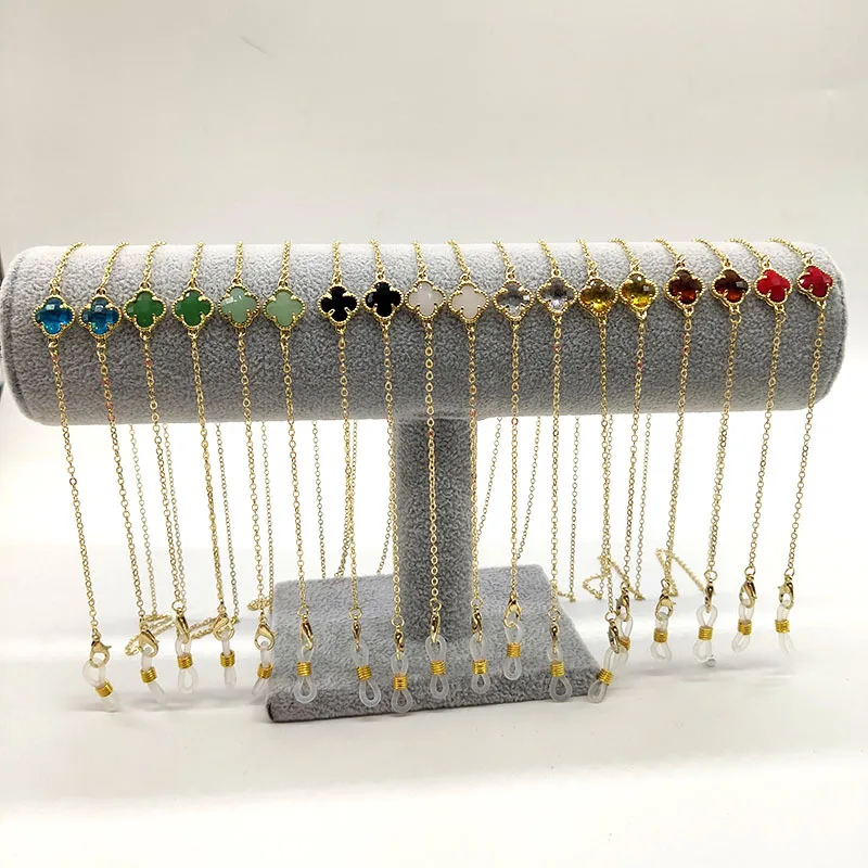 New Design Multi-color Simple Four-leaf Clover Rhinestone Metal Sunglasses Chain Glasses Lanyard Mask Anti-lost Lanyard